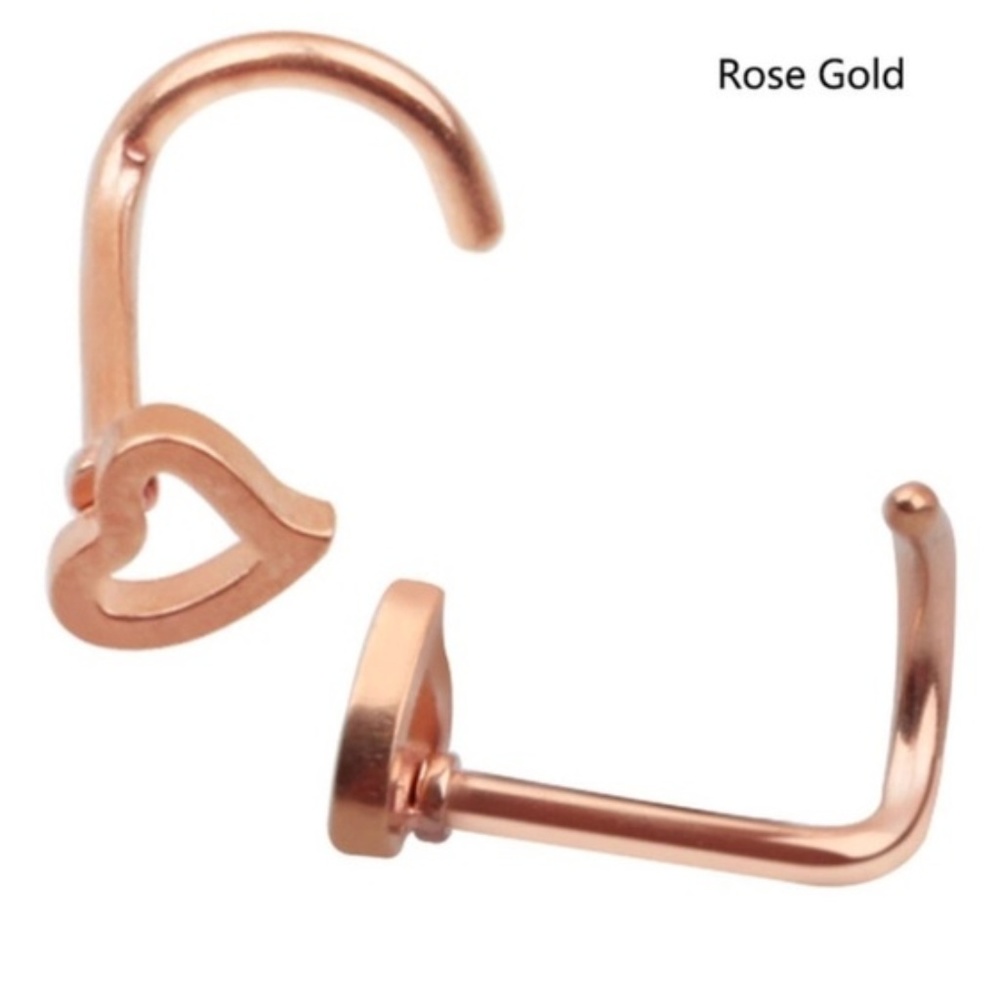 Heart Shaped jewelry Nose Ring Stud. Hypoallergenic nose ring for pierced nose. - Picture 3 of 6